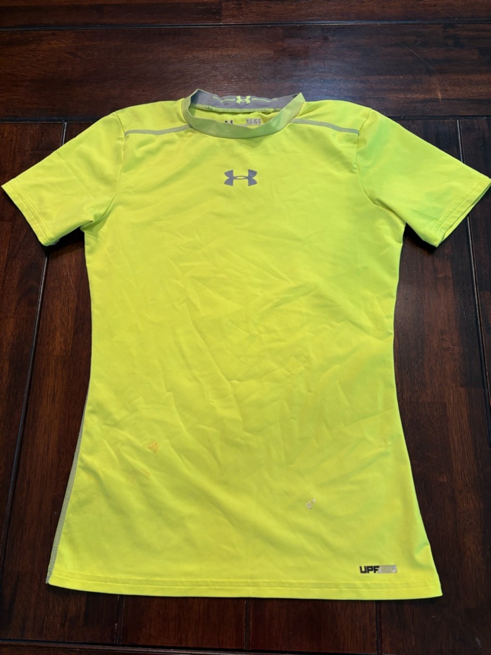 Under Armour Neon Yellow Compression Short Sleeve Top UPF 50 Youth L